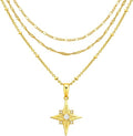 Womens Four Point Star Necklace Sets Double Layer Chain 18k Gold Plated Cubic Zirconia Mother of Pearl Lucky Pendant Necklace